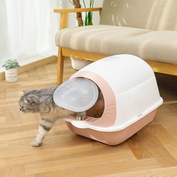 Toilettes surélevées semi-fermées pour chat avec couvercle rabattable et déodorant à aspiration