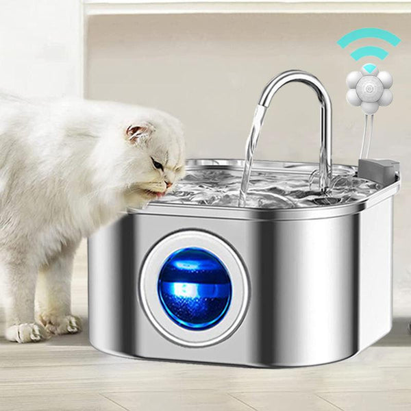 Fuente de agua para gatos de acero inoxidable de 3,2 l: dispensador de agua para mascotas ultrasilencioso y activado por sensor