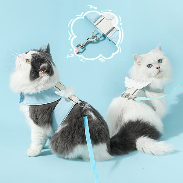 Adjustable Pet Cat Leash Set, Angel Wings Design, Breathable, And Soft For Comfort Cat Harness And Leash Set, Adjustable Gradient Kitten Harness Escape Proof Harness With Leash For Kitty