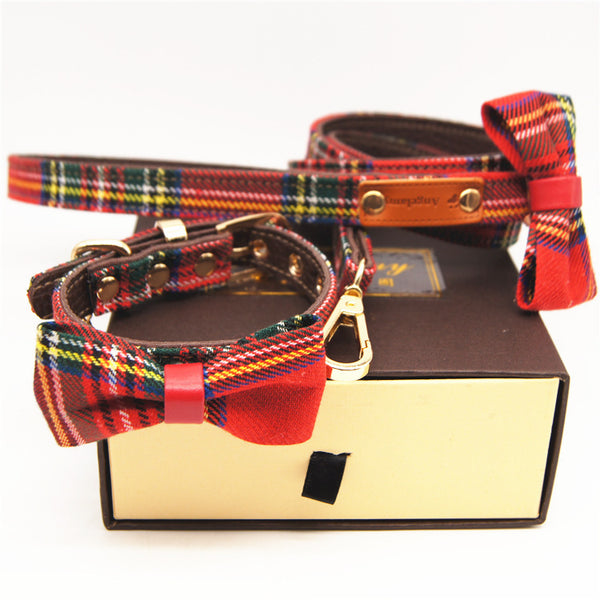 Red Plaid JK Series Bowknot Detachable Small Cat And Dog Universal Pet Collar