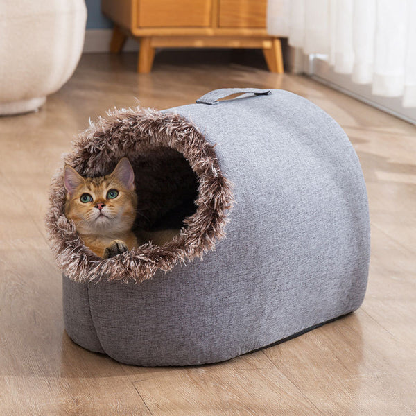 Sac de couchage fermé pour chat doublé en polaire pour l'automne et l'hiver