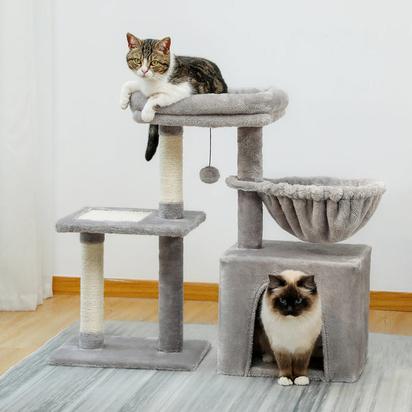 Árbol para gatos compacto 2 en 1 con poste rascador y hamaca cómoda, 28,7" de alto