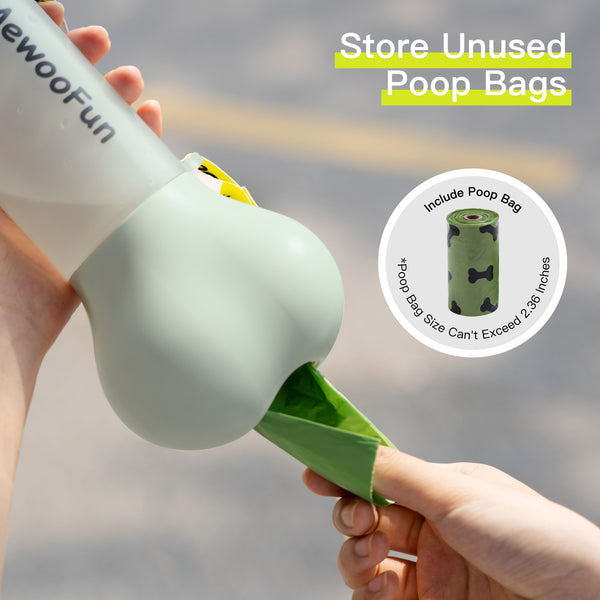 Mewoofun - Botella de agua para mascotas, cuenco para comida, 2 en 1, a prueba de fugas, portátil, para viajes al aire libre, incluye bolsa para excrementos