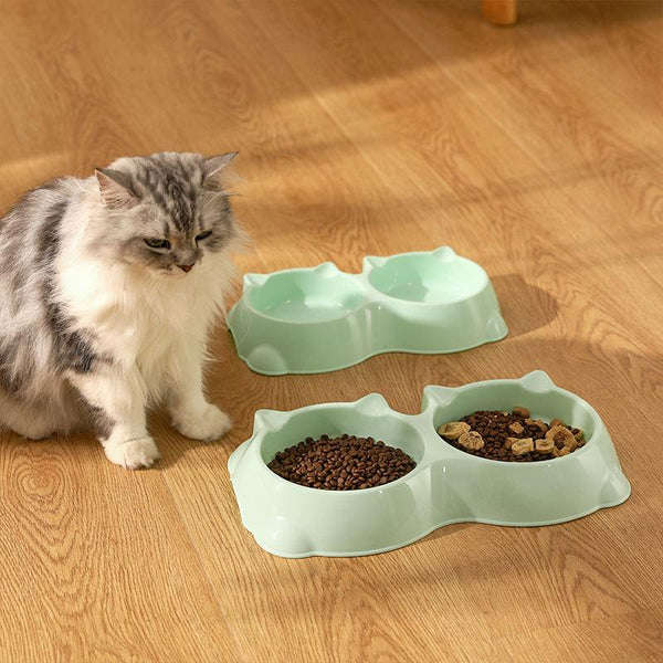 Cuenco doble para mascotas: plato de agua y comida antideslizante dos en uno para gatos