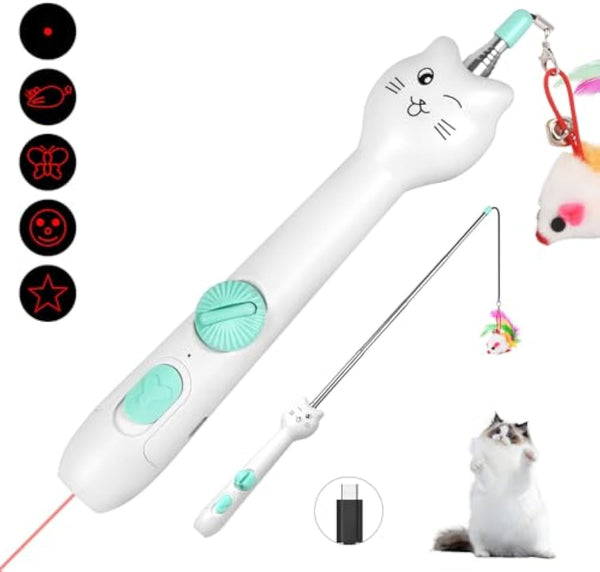 Cat Toy Interactive Rechargeable Laser Pointer Cat Wand With Feather Toy 2-in-1 Cat Toy For Indoor Cat Kitten Pet Laser Toy For Playing