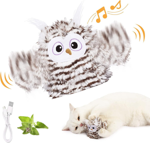 Jouet interactif pour chat, hibou automatique rechargeable avec herbe à chat, ailes battantes automatiques, jouets pour chat d'intérieur pour jouer seul, ne s'ennuie jamais