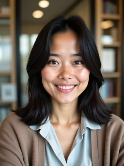 Warm library headshot example